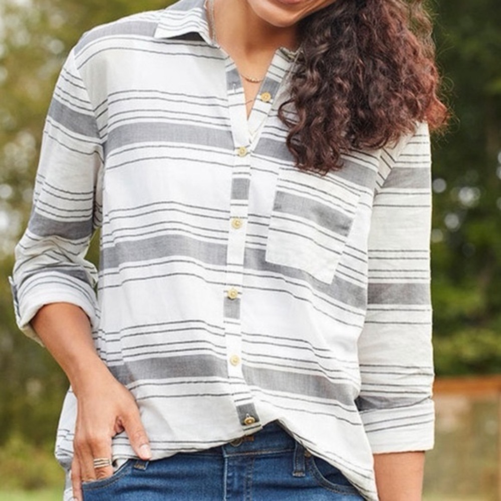 Matilda Jane x Joanna Gaines Striped Cotton Button Down Shirt Women Size L - Picture 2 of 10